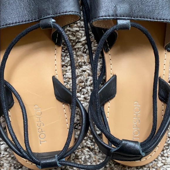 SOLD TOPSHOP Black Lace Up Boho Summer Leather - Picture 2 of 5